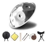 Handpan 432 Hz Re Minore, 9 Note 22 Pollici Tamburo in Acciaio Handpan Strumento Musicale, con Borsa Morbida, Mazze Per, Tripode, Percussioni Armoniche Per La, Yoga Principianti(Silver,440HZ/10Note)