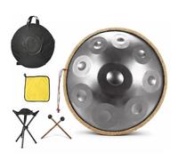Handpan 432Hz D Minor 9 Note, Tamburo per Meditazione Zen e Guarigione Sonora, Strumento Musicale Etereo per Bagno di Suoni, Kit Completo con Treppiede e Borsa(D'argento,440HZ/10Note)