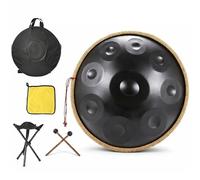 Handpan 432Hz D Minor 9 Note, Tamburo per Meditazione Zen e Guarigione Sonora, Strumento Musicale Etereo per Bagno di Suoni, Kit Completo con Treppiede e Borsa(Nero,440HZ/10Note)