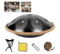 Handpan 56cm Tamburi a Mano Re Minore 9/10/12 Note Strumento in Acciaio 440Hz con Custodia, Bacchette, Suono Hand Drum per Meditazione, Musicoterapia(Nero,9 Notes)