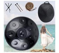 Handpan - 9 10 12 Note 22 Pollici Handpan Drum In Re Minore 432 Hz Strumento Handpan Con Borsa Morbida/bacchette Handpan/Handpan Supporto/Adesivi Per Appunti/Panno Per La Pulizia(Black,12 Notes (432Hz