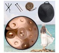 Handpan - 9 10 12 Note 22 Pollici Handpan Drum In Re Minore 432 Hz Strumento Handpan Con Borsa Morbida/bacchette Handpan/Handpan Supporto/Adesivi Per Appunti/Panno Per La Pulizia(Gold,12 Notes (440Hz)