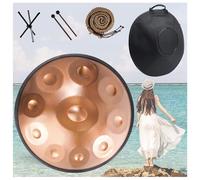 Handpan - 9 10 12 Note 22 Pollici Handpan Drum In Re Minore 432 Hz Strumento Handpan Con Borsa Morbida/bacchette Handpan/Handpan Supporto/Adesivi Per Appunti/Panno Per La Pulizia(Gold,10 Notes (432Hz)