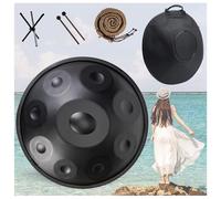 Handpan - 9 10 12 Note 22 Pollici Handpan Drum In Re Minore 432 Hz Strumento Handpan Con Borsa Morbida/bacchette Handpan/Handpan Supporto/Adesivi Per Appunti/Panno Per La Pulizia(Black,9 Notes (440Hz)
