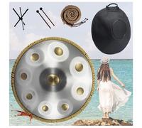 Handpan - 9 10 12 Note 22 Pollici Handpan Drum In Re Minore 432 Hz Strumento Handpan Con Borsa Morbida/bacchette Handpan/Handpan Supporto/Adesivi Per Appunti/Panno Per La Pulizia(Golden eye,9 Notes (4