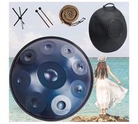 Handpan - 9 10 12 Note 22 Pollici Handpan Drum In Re Minore 432 Hz Strumento Handpan Con Borsa Morbida/bacchette Handpan/Handpan Supporto/Adesivi Per Appunti/Panno Per La Pulizia(Blue,9 Notes (432Hz))