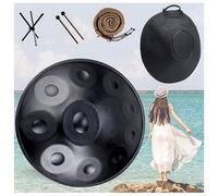 Handpan - 9 10 12 Note 22 Pollici Handpan Drum In Re Minore 432 Hz Strumento Handpan Con Borsa Morbida/bacchette Handpan/Handpan Supporto/Adesivi Per Appunti/Panno Per La Pulizia(Black,10 Notes (432Hz