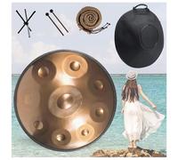 Handpan - 9 10 12 Note 22 Pollici Handpan Drum In Re Minore 432 Hz Strumento Handpan Con Borsa Morbida/bacchette Handpan/Handpan Supporto/Adesivi Per Appunti/Panno Per La Pulizia(Gold,9 Notes (440Hz))