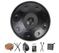 Handpan Armonico In Acciaio, Strumento a Percussione a 9/10/12 Note, 56 cm, con Morbida Borsa per Il Trasporto, Percussioni Armoniche per Musicoterapia, Meditazione Personale, Yoga (Nero, 9 Notes)