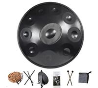 Handpan Armonico In Acciaio, Strumento a Percussione a 9/10/12 Note, 56 cm, con Morbida Borsa per Il Trasporto, Percussioni Armoniche per Musicoterapia, Meditazione Personale, Yoga (Nero, 10 Notes)