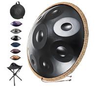 Handpan Drum 22 Pollici 432Hz/440Hz Tamburo A Mano In Acciaio 9/10/12 Note Handpan InstrumentNote con Risonanza Confortevole Ideale per Principianti Sound Healing Meditazione(Nero,440HZ/10Note)