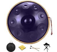 Handpan Drum 440 Hz 9/10/12 Note Re Minore Strumento Musicale Professionale, Tamburo in Acciaio Nitrurato con Custodia Morbida, Mazze e Panno di Pulizia(Deep purple,440HZ/12Note)