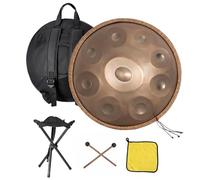 Handpan Drum 9 Note 432 Hz 440 Hz, 22 Pollici Re Minore Kurd Strumento a Percussione Professionale, Tamburo a Mano con Borsa da Viaggio, Battenti e Cavalletto Pieghevole(Oro,440HZ/9Note)