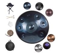 Handpan Drum in Re Minore 9/10/12Note, 22Pollici Tamburo Armonico Professionale in Acciaio Inossidabile, Strumento a Percussione con Borsa Morbida, Cavalletto e Bacchette(Blu,432HZ/9Note)