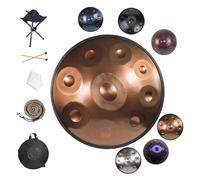 Handpan Drum in Re Minore 9/10/12Note, 22Pollici Tamburo Armonico Professionale in Acciaio Inossidabile, Strumento a Percussione con Borsa Morbida, Cavalletto e Bacchette(Oro,440HZ/9Note)