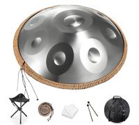 Handpan Drum Tamburo in Acciaio Strumento a Tamburo Handpan 432Hz Re Minore 9/10/12 Note - Tamburo a Mano 55,88 cm con Tasche e Bacchette per Yoga Meditazione e Adulti(Silver,440HZ/12Note)