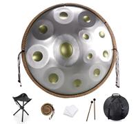 Handpan Drum, Tamburo Per Handpan，tamburo Curdo In Re Minore, Tamburo Handpan Strumento A Percussione Tamburo Handpan In Acciaio 432 Hz, Con Borsetta, 2 Bacchette E Supporto Per Tamburo Manuale(Silver