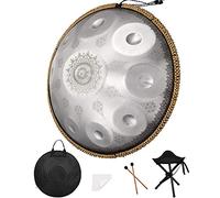 Handpan Drums D Minore 9 Note In Acciaio A Mano Penna Tamburo 22/56 Cm D3 BB3 C4 D4 E4 F4 G4 A4, For Gli Appassionati Di Musica Entusiasta Di Musica E Principianti (Color : Silver)