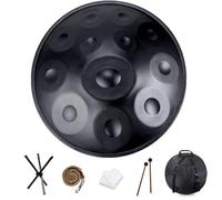 Handpan Drums da 440Hz, Steel Tongue Drum da 9/10/12 Note, Handpan Strumento Musicale per Principianti e Professionisti, Hand Pan Drum da 56cm con Tutti Gli Accessori (Nero, 12 Notes)