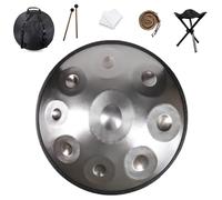 Handpan Handpan Drum 9 Note 432Hz Re Minore 22" Strumento A Tamburo Handpan Con Borsa Morbida, Mazze Per, Tripode, Panno Antipolvere, Percussioni Armoniche Per La, Yoga(Silver,9 Notes (440Hz))