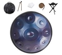 Handpan Handpan Drum 9 Note 432Hz Re Minore 22" Strumento A Tamburo Handpan Con Borsa Morbida, Mazze Per, Tripode, Panno Antipolvere, Percussioni Armoniche Per La, Yoga(Blue,10 Notes (440Hz))