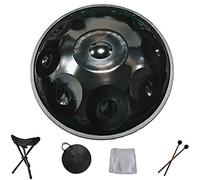 Handpan In Tamburo D'acciaio In Re Minore, 10 Note D3 Bb3 C4 D4 E4 F4 G4 A4, Con Borsa Morbida, 2 Bacchette, Supporto, Panno Antipolvere, Strumento A Percussione Meditazione Yoga (Color : Black)