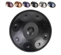 Handpan Set Di Tamburi in Re Minore da 56cm, 9/10/12 Note, 432Hz 440Hz Tamburo in Acciaio Handpan Strumento Musicale, con Borsa Morbida, Mazze,supporto per Principianti(Nero,440HZ/10Note)