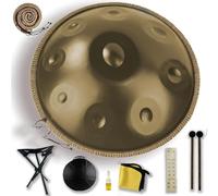 Handpan, Strumento a Percussione in Acciaio, 432 Hz/440 Hz, Strumento a Tamburo Handpan 9/10/12 Note in re Minore per Principianti Meditazione e Musicoterapia(Gold,440HZ/10Note)