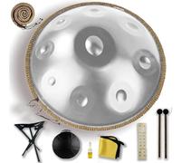 Handpan, Strumento a Percussione in Acciaio, 432 Hz/440 Hz, Strumento a Tamburo Handpan 9/10/12 Note in re Minore per Principianti Meditazione e Musicoterapia(Silver,440HZ/10Note)