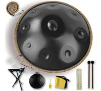 Handpan, Strumento a Percussione in Acciaio, 432 Hz/440 Hz, Strumento a Tamburo Handpan 9/10/12 Note in re Minore per Principianti Meditazione e Musicoterapia(Black,432HZ/9Note)