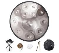 Handpan, tamburo a mano, 22 pollici, in D-Moll, 432 Hz, con supporto e custodia, in acciaio per la guarigione del suono e la meditazione, incluse 2 bacchette per mano