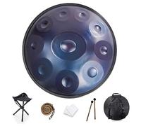 Handpan, tamburo a mano, 22 pollici, in D-Moll, 432 Hz, con supporto e custodia, in acciaio per la guarigione del suono e la meditazione, incluse 2 bacchette per mano