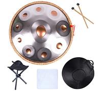 Handpan - Tamburo manuale in re minore, 22", con custodia e treppiede, produzione audio professionale, 9 toni, blu