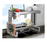 HanDpi Scolapiatti da Cucina in Acciaio Inox, Design salvaspazio sopra Il lavello, Durevole e antiruggine con Supporto per Tagliere, scolapiatti per Posate, per l'organizzazione del lavello