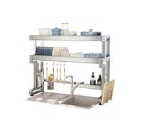 HanDpi Scolapiatti espandibile in Acciaio Inox sopra Il lavello - Scolapiatti salvaspazio a 2 Livelli per Piatti e Utensili da Cucina. Design Durevole e antiruggine.