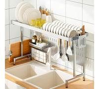 HanDpi Scolapiatti espandibile, scaffale portaoggetti da Cucina, in Acciaio Inox, sopra Il lavello, scolapiatti Stabile per lavello Singolo o Doppio, Soluzione Perfetta per Risparmiare Spazio.