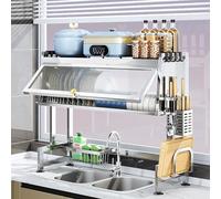 HanDpi Scolapiatti, Grande scolapiatti in Acciaio Inossidabile sopra Il lavello, Efficiente salvaspazio in Cucina con portautensili, Supporto per Tagliere per Piatti da Cucina