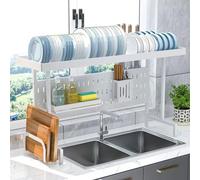 HanDpi Scolapiatti Regolabile sopra Il lavello, Grande scolapiatti in Acciaio Inox con portaposate e portautensili per Il bancone della Cucina