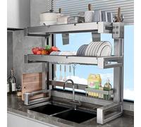 HanDpi Scolapiatti, scolapiatti sopra Il lavello, scolapiatti in Acciaio Inox, scolapiatti da banco per Cucina, salvaspazio, con Supporto per Tagliere, scolapiatti per Posate e Utensili per l'organ