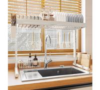 HanDpi Scolapiatti sopra Il lavello, scolapiatti Regolabile in Acciaio Inox, Organizer da banco Multifunzionale ed espandibile, scolapiatti salvaspazio