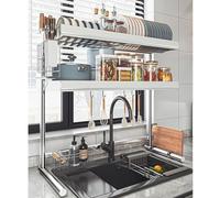 HanDpi Scolapiatti sopra Il lavello, scolapiatti Regolabile in Acciaio Inox, Organizer da banco Multifunzionale ed espandibile, scolapiatti salvaspazio