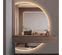 HanDpi Specchio da Parete per Il Trucco semicircolare con luci, 120/130 cm, Grande Specchio da Bagno a Mezzaluna antiappannamento, dimmerabile a 3 Colori, retroilluminato, di Alta qualità, specchi