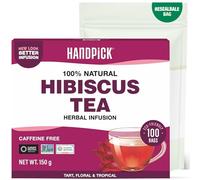HANDPICK, Fiore Di Ibisco Tè - 100 Filtri Rotondi Ecosostenibili - Senza Caffeina Tisane - Con Fiori di Ibisco 100% Puri - Non OGM - Sigillato Sottovuoto per Freschezza