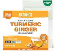 HANDPICK Tè alla Curcuma e Zenzero - 100 filtri ecologici, senza caffeina e senza glutine, con radice pura di curcuma e zenzero, gusto intenso e speziato, sigillato sottovuoto