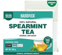HANDPICK, Tè Menta Verde - 100 Filtri Rotondi Ecosostenibili - Senza Caffeina e Non OGM - Con Foglie Puri di Tisane Menta Verde - Miscela Naturalmente Rinfrescante - Sigillato Sottovuoto