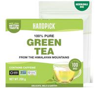 HANDPICK, Tè Verde (100 Bustine Rotonde Ecologiche) | 100% Puro, Non OGM, Senza Glutine | Tè Verde Premium dell’Himalaya | Sapore Delicato e Terroso per Infuso Caldo e Freddo
