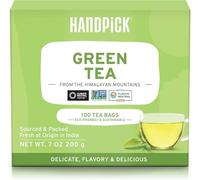 HANDPICK, Tè Verde in Bustina - 100 Bustine di Tè Eco-Friendly | Puro Tè Verde, Senza Glutine | Confezione Richiudibile per la Massima Freschezza | Delicato e Floreale | Direttamente dall’India