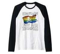 Hands off My Booty - Bandiera Pirata Arcobaleno del Gay Pride invecchiata Maglia con Maniche Raglan