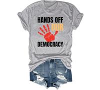 Hands Off Our Democracy Shirt, Hands Off T-Shirt Funny Graphic Letter Print Tee Unisex, Grigio, XXL