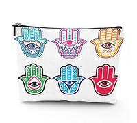 Hands, trousse da viaggio per il trucco, con mani colorate con terzo occhio malvagio, da donna, grande, in lino, organizer per cosmetici, articoli da toeletta, multicolore, 17,8 x 22,9 cm,